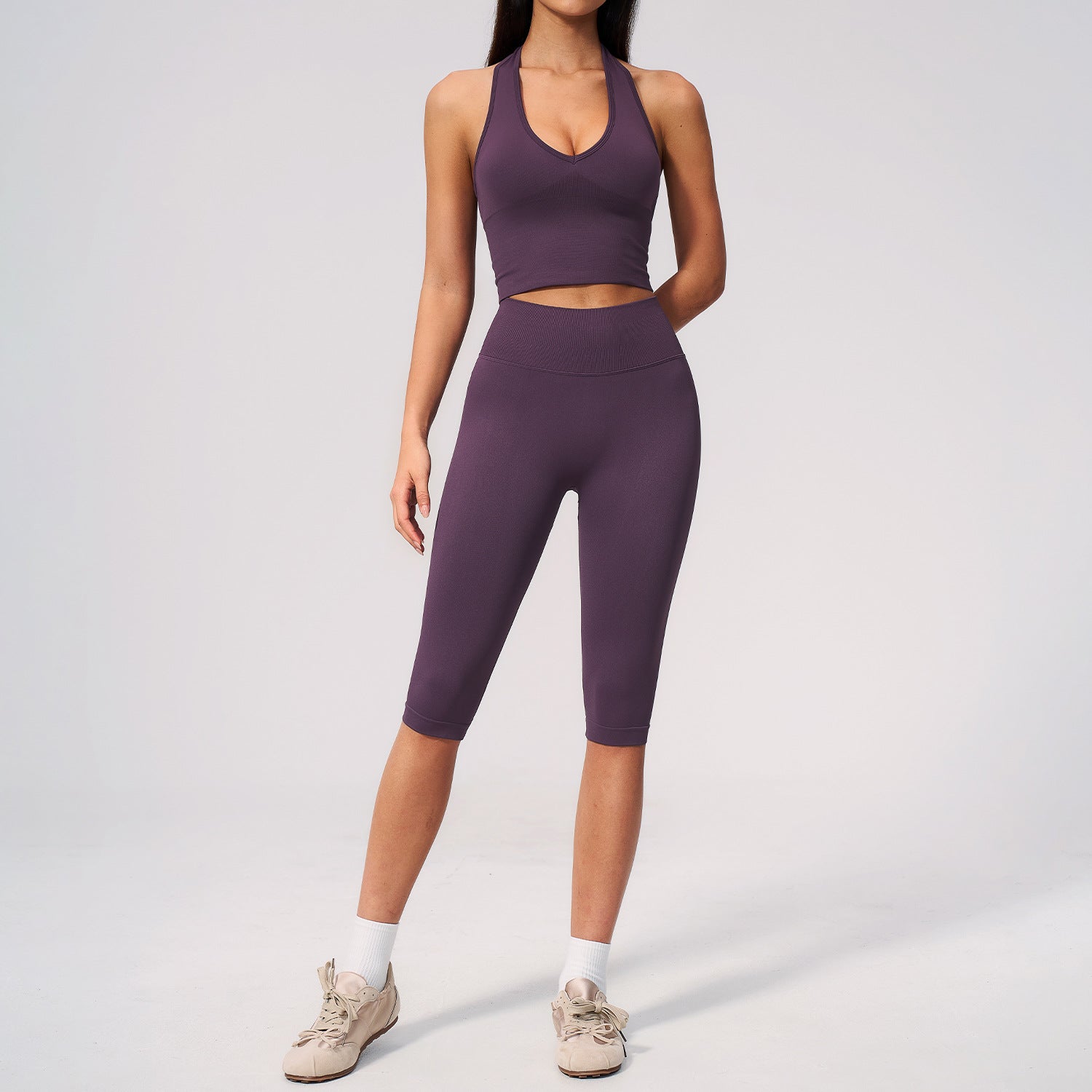 Women's New Seamless Ribbed Form-Fitting Yoga Set