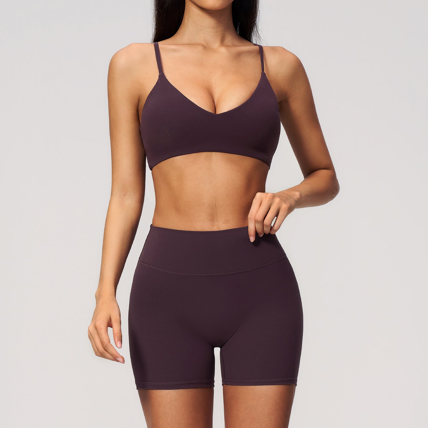 Women's V-Neck Open-Back Bras with High-Waisted Sports shorts 2-Piece Set