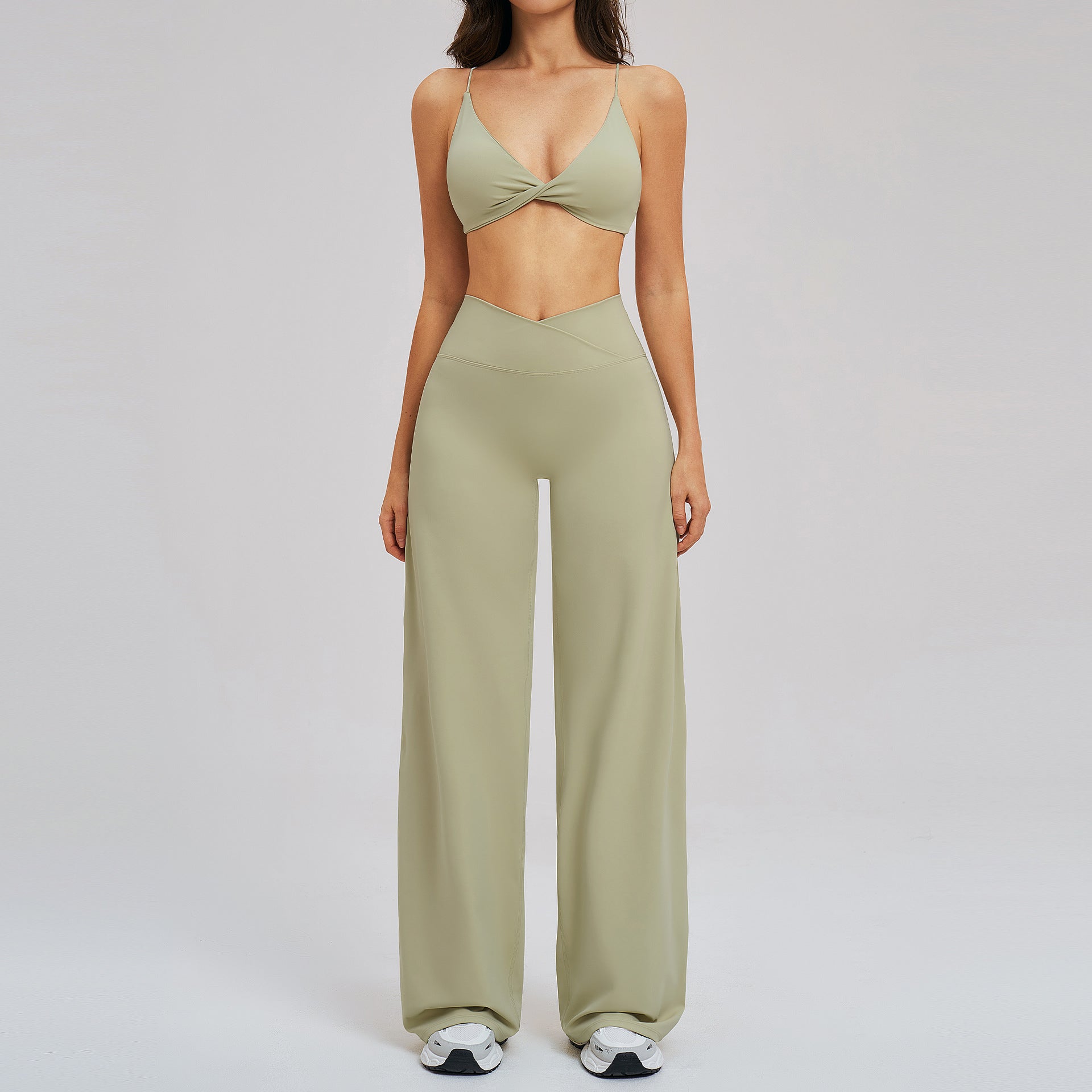 Cross-waist sports bras with wide-leg fitness set