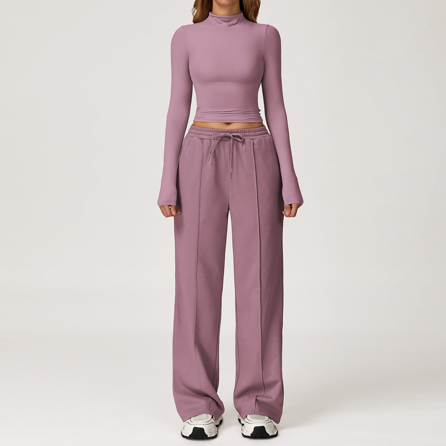 High-waisted wide-leg slimming long-sleeved sweatpants set