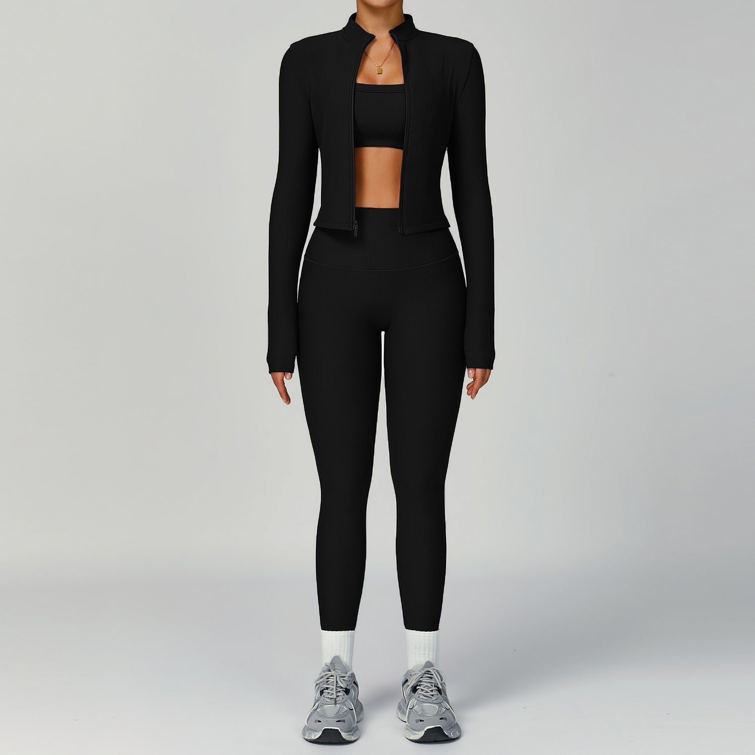 Women's wholesale 3 pieces sports jackets fitness suit