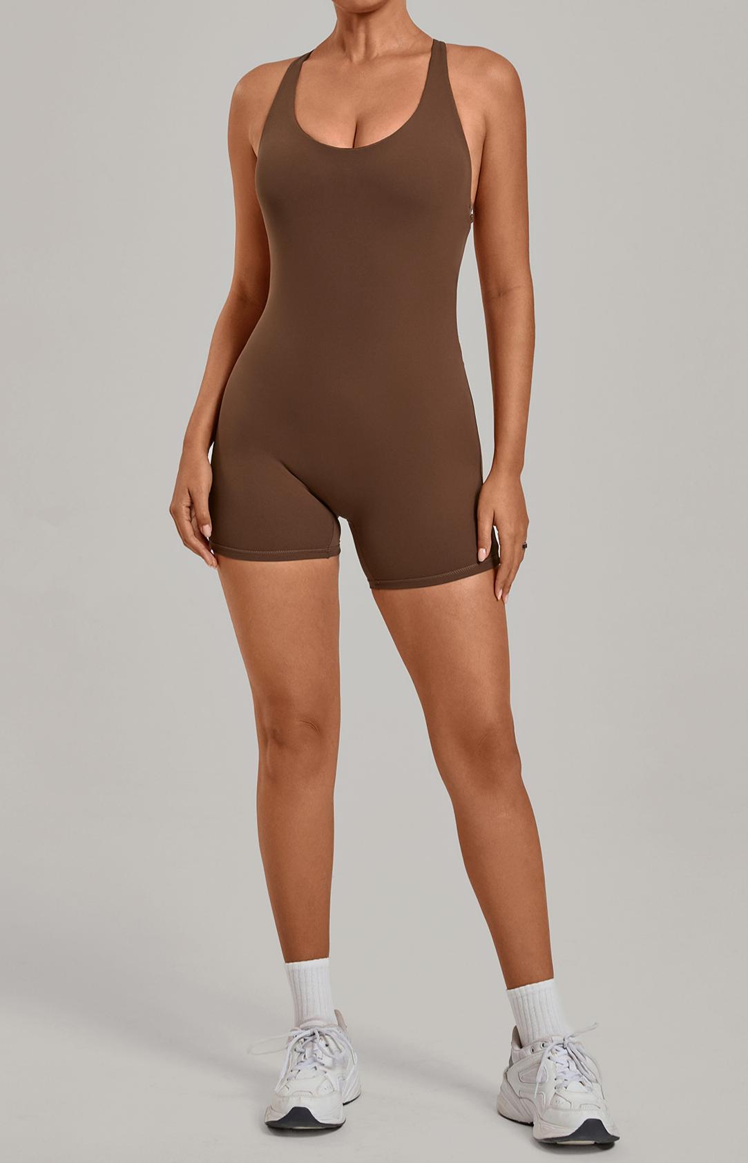 Cross-Back Form-Fitting One-Piece Jumpsuit for Fitness