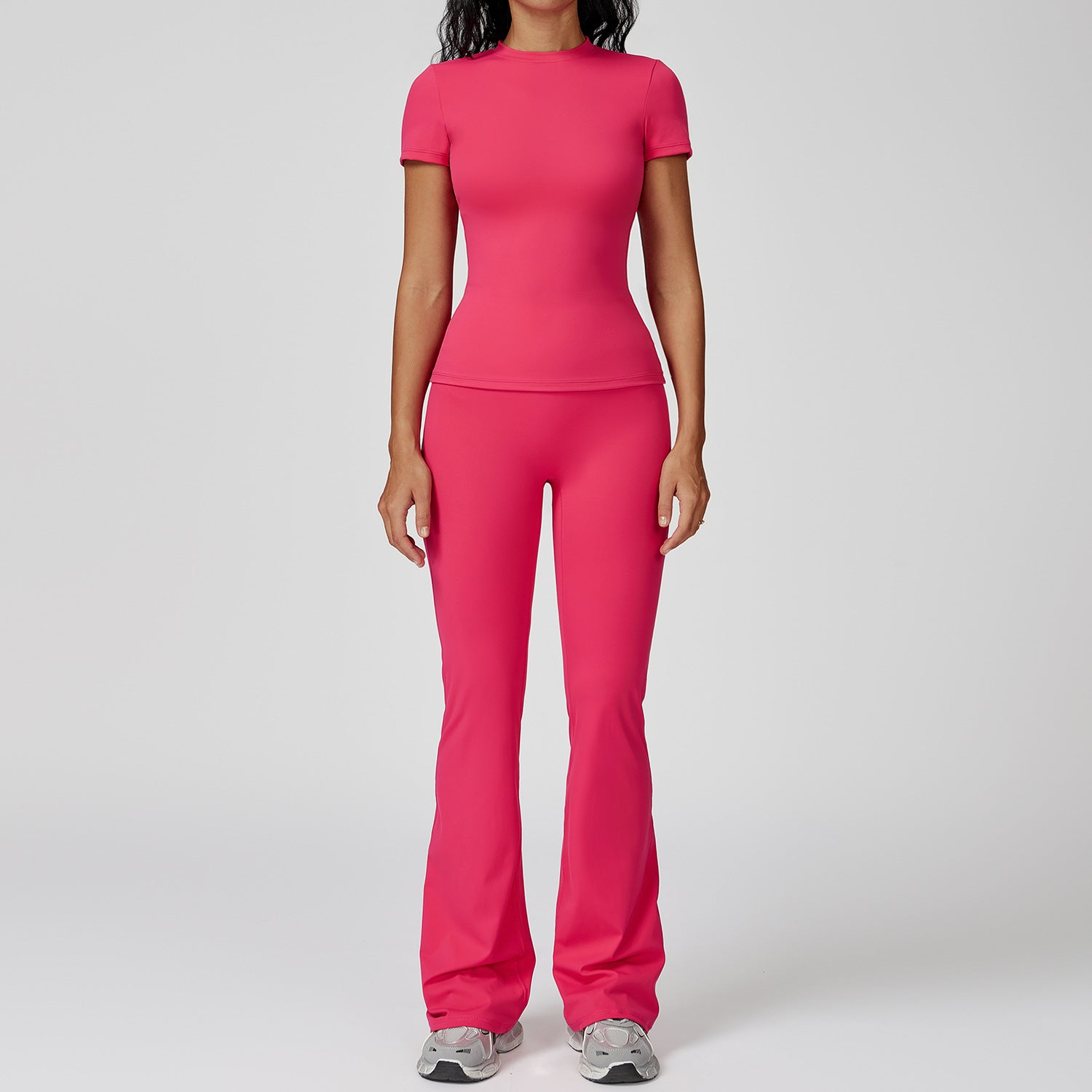 women's wholesale slim yoga fitness short sleeve shirts set