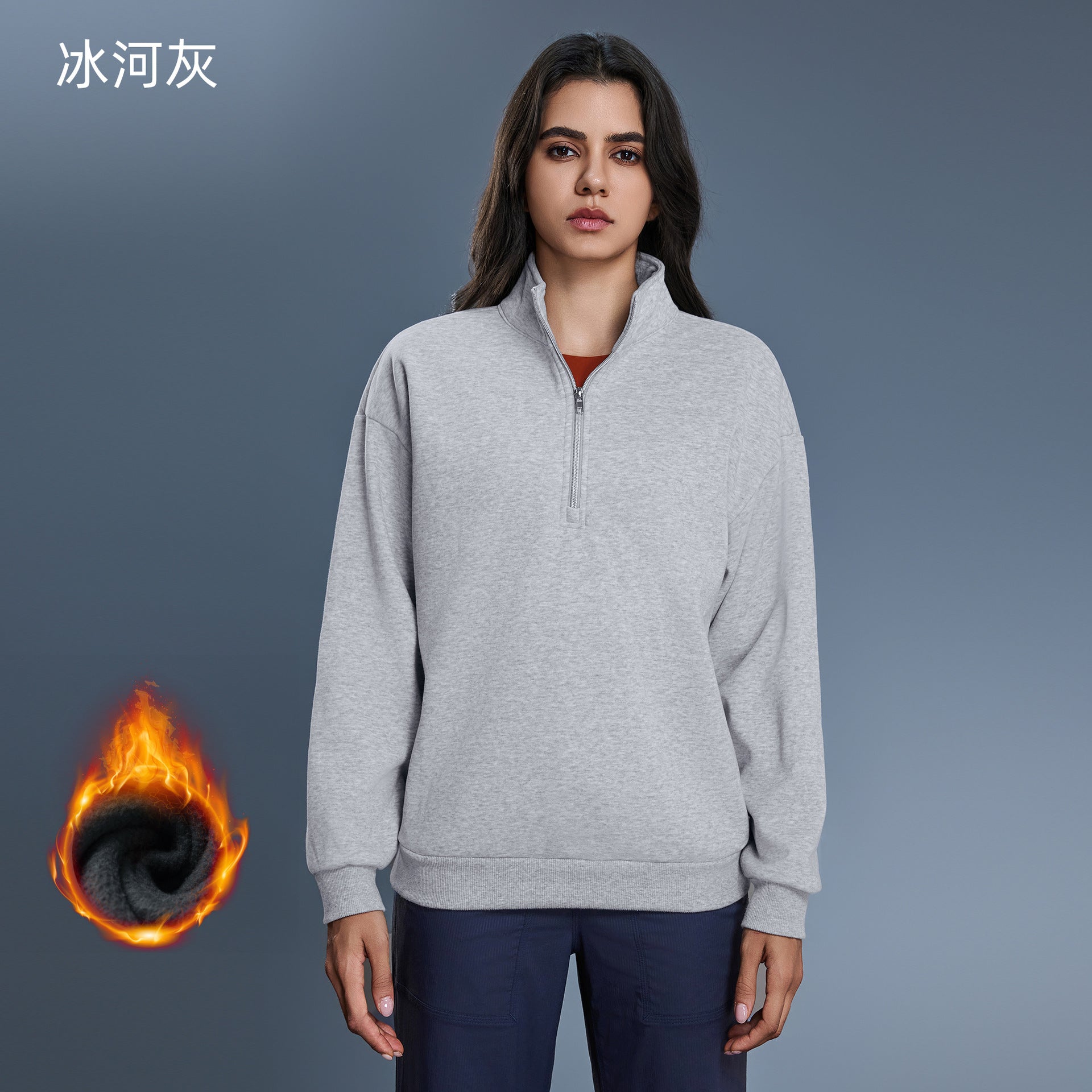New women's half-zip fleece-lined thickened stand collar sweatshirt