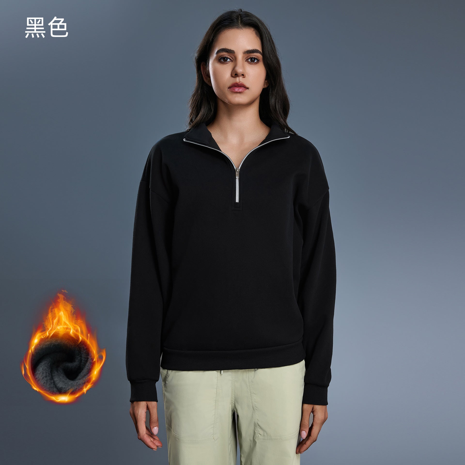 New women's half-zip fleece-lined thickened stand collar sweatshirt