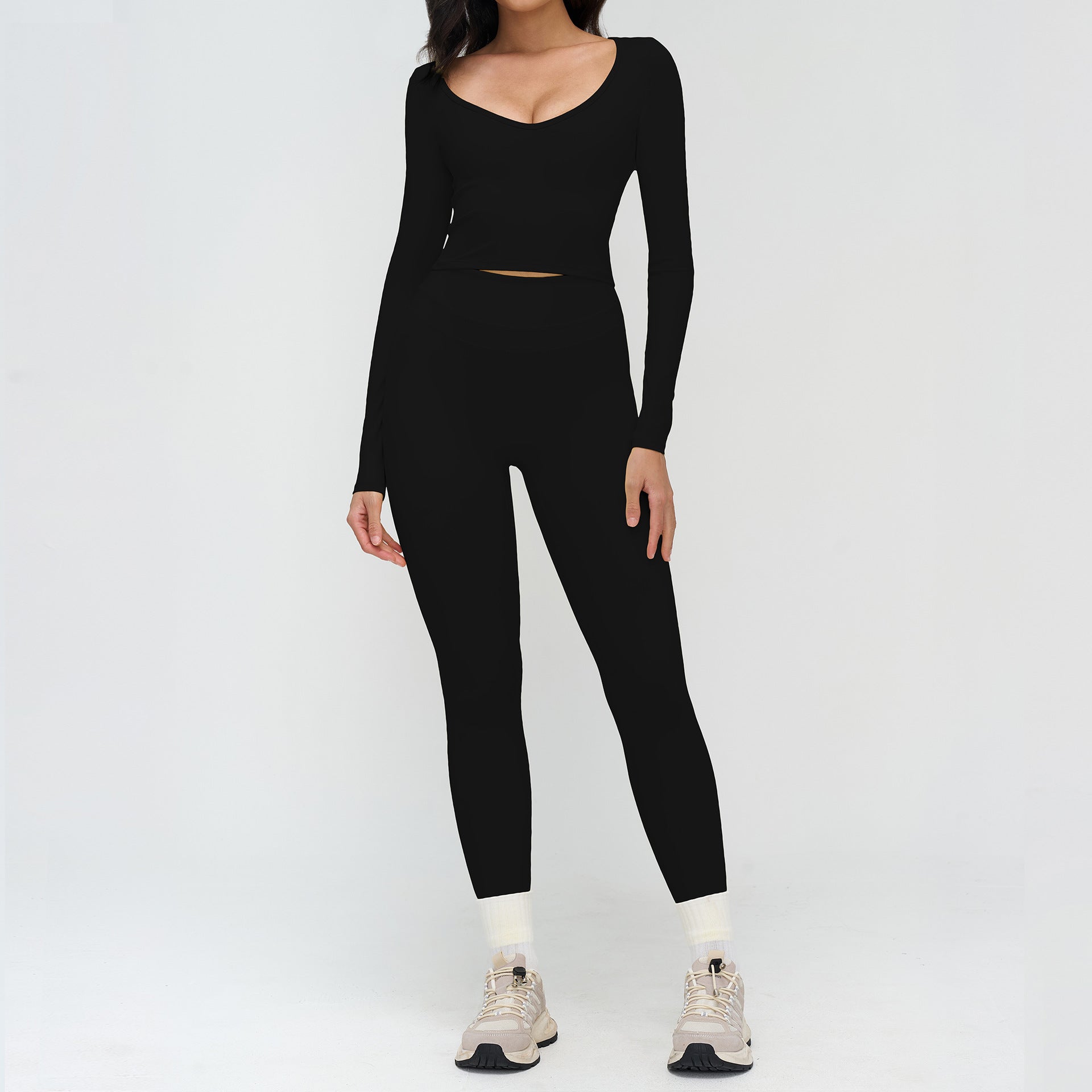 Women's Tight-fitting sports long sleeve shirts with leggings set