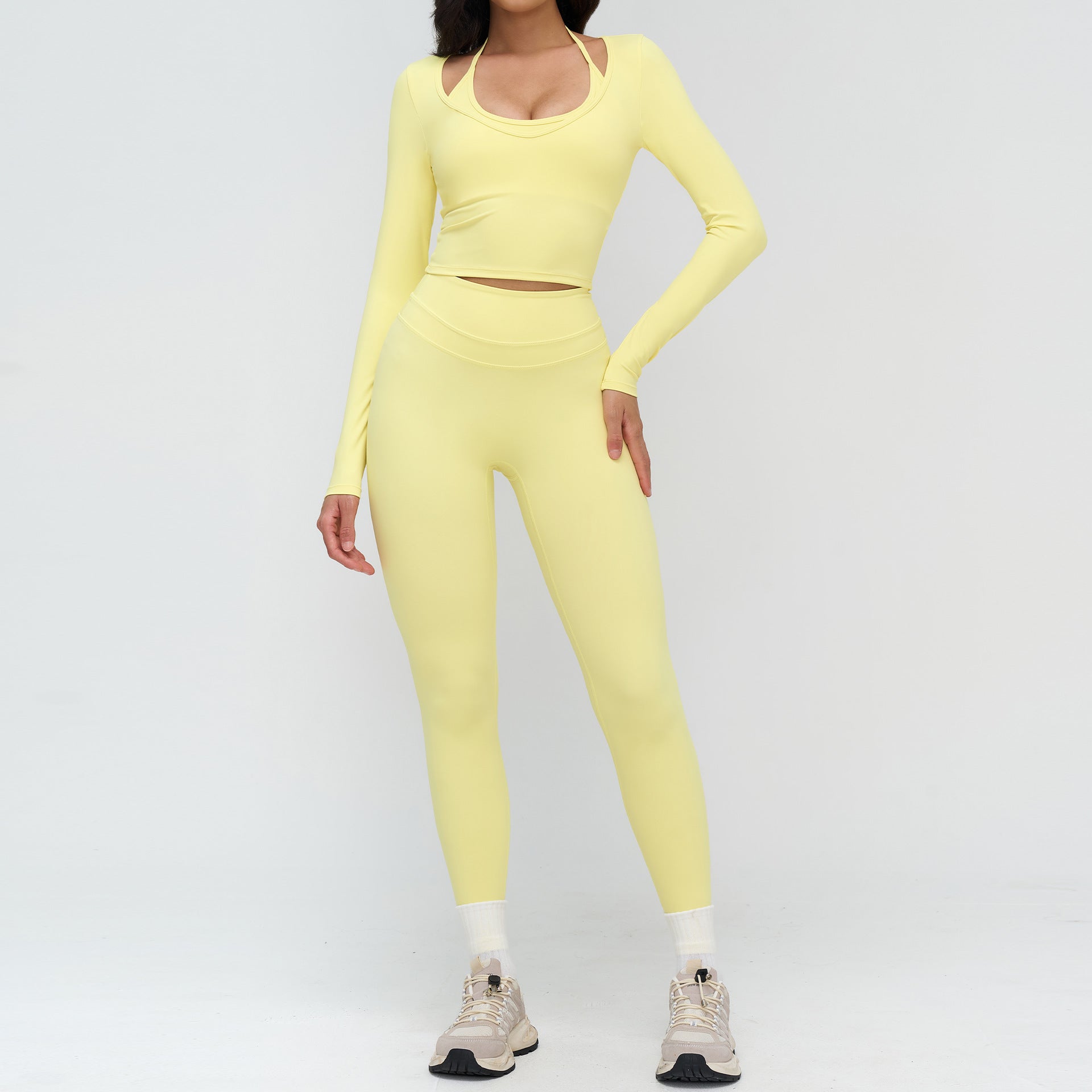 Women's Tight-fitting sports long sleeve shirts with leggings set