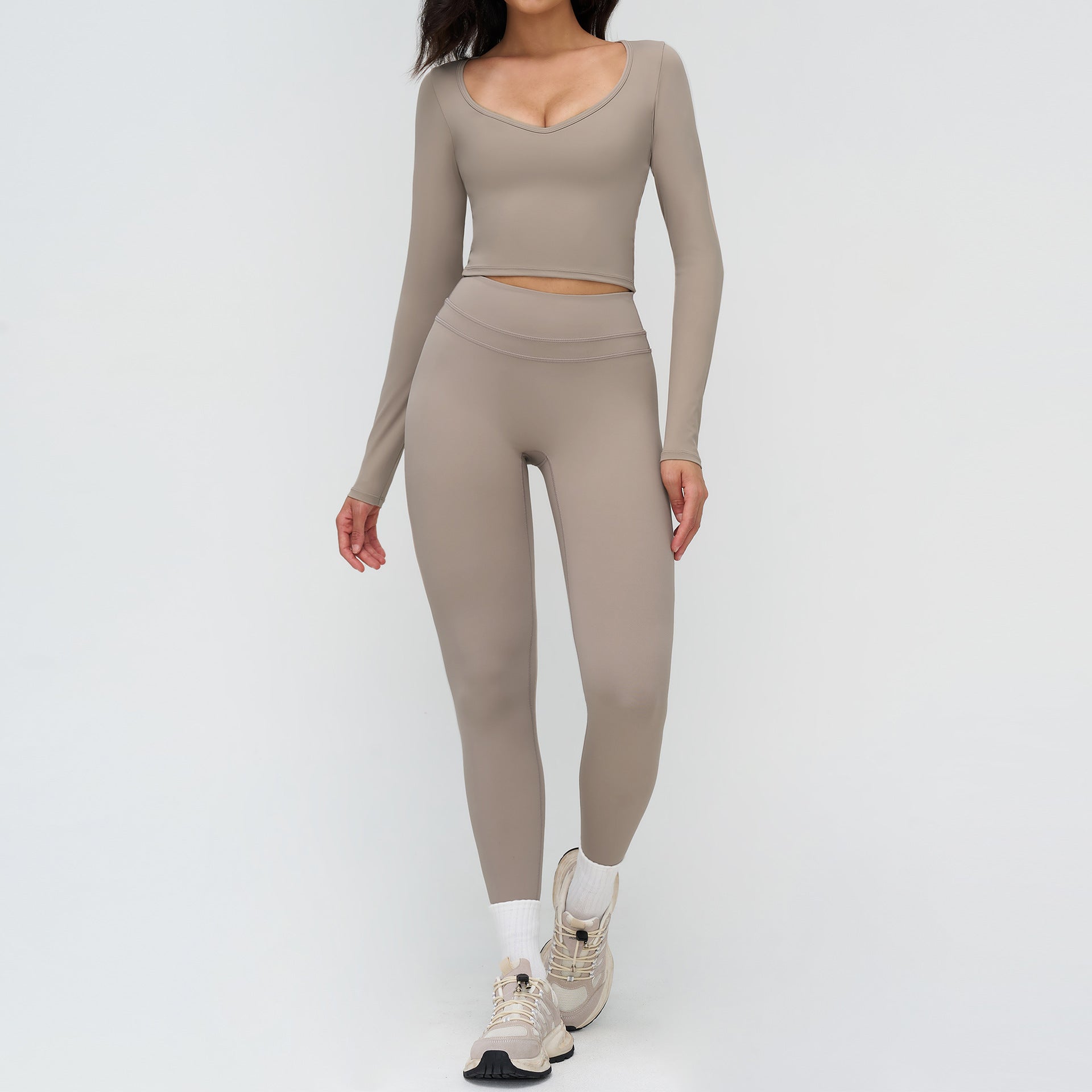 Women's Tight-fitting sports long sleeve shirts with leggings set