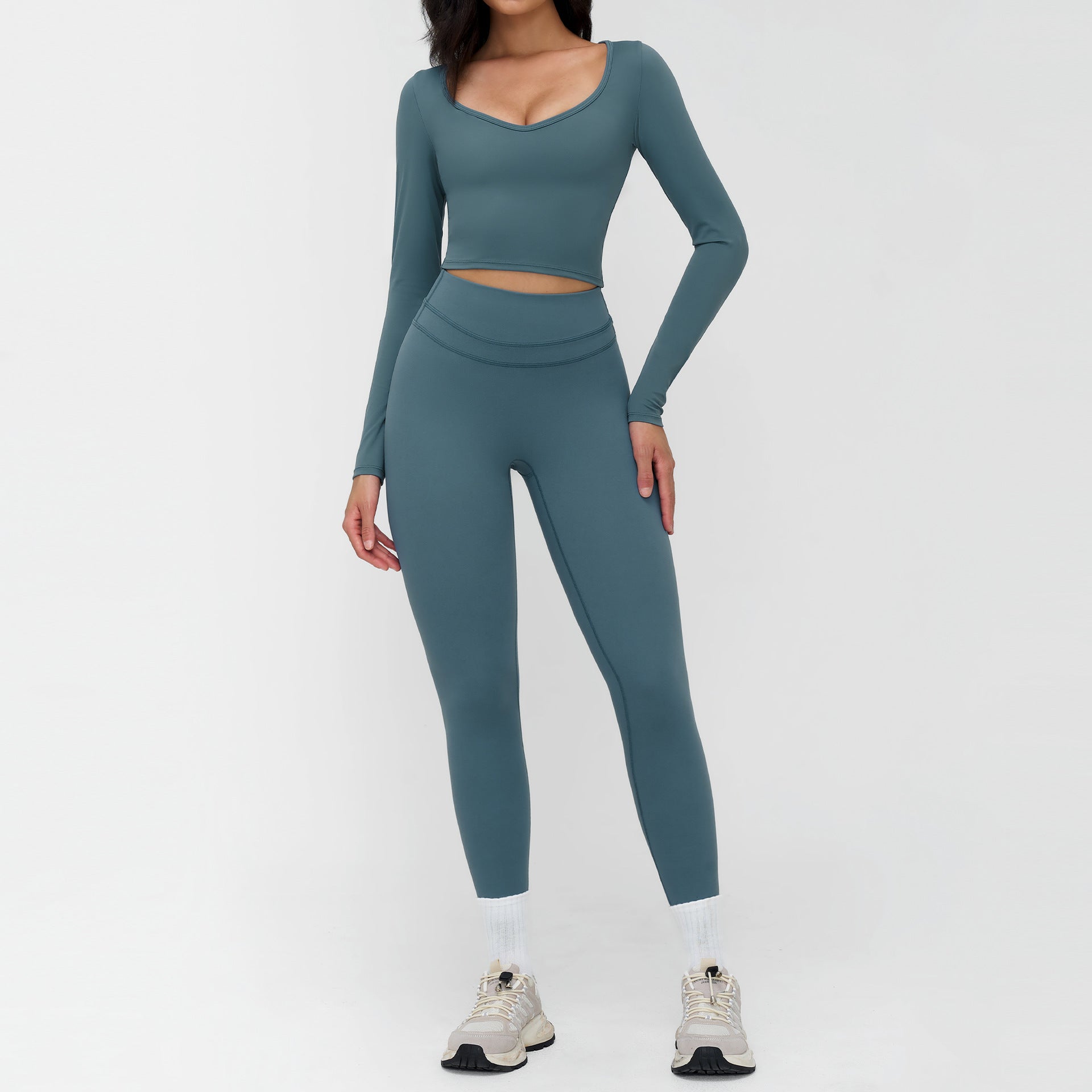 Women's Tight-fitting sports long sleeve shirts with leggings set
