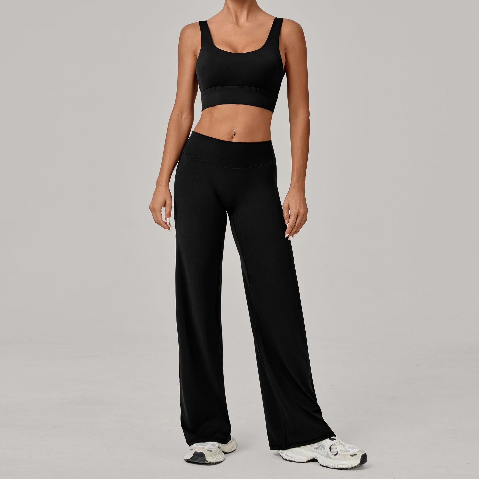 Quick-Drying Fitness Double-Strap Bra Straight-Leg Pants Yoga Set
