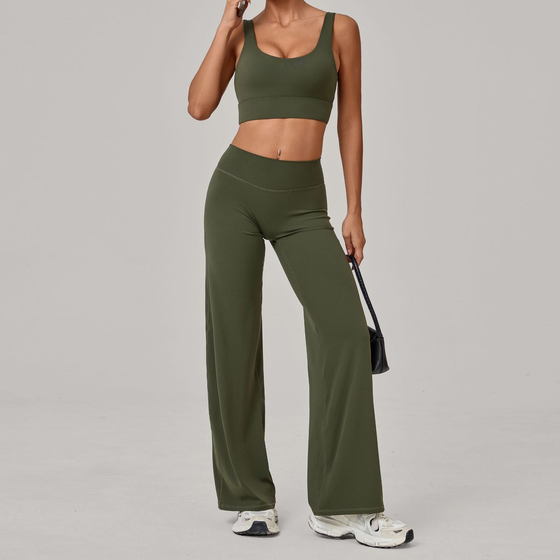 Quick-Drying Fitness Double-Strap Bra Straight-Leg Pants Yoga Set