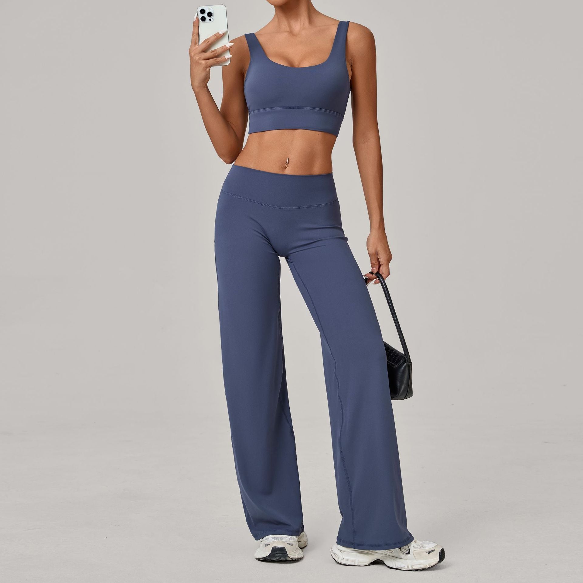 Quick-Drying Fitness Double-Strap Bra Straight-Leg Pants Yoga Set