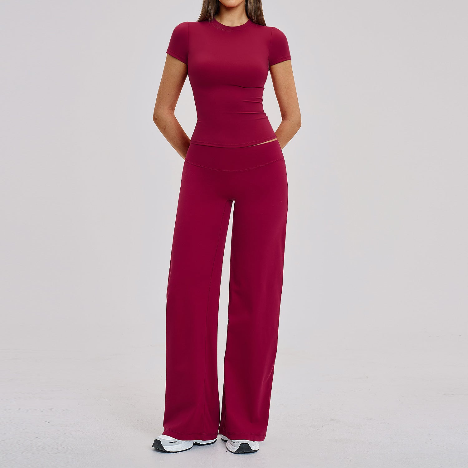 Women's short sleeve tops with High-waisted pants fitness yoga suit