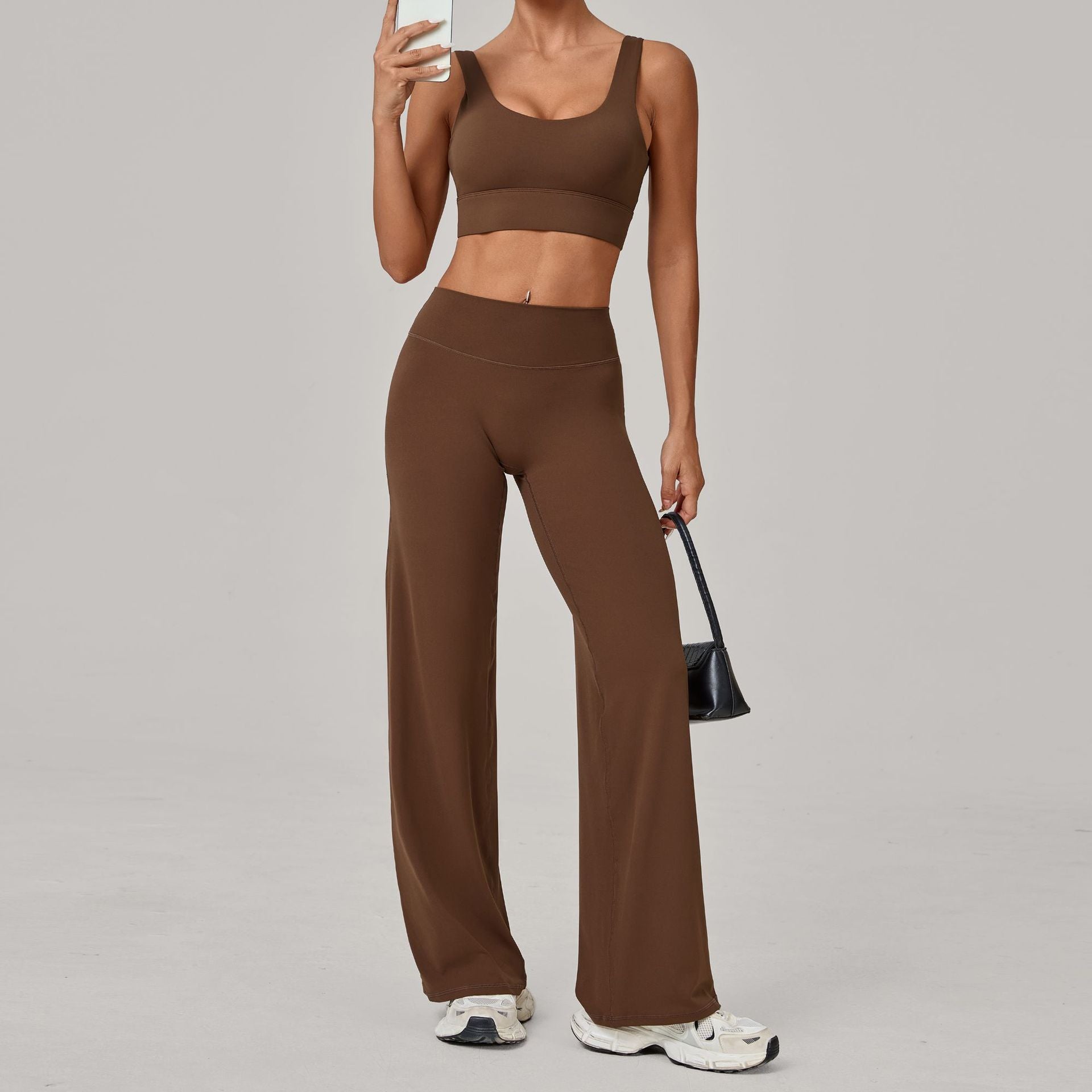 Quick-Drying Fitness Double-Strap Bra Straight-Leg Pants Yoga Set
