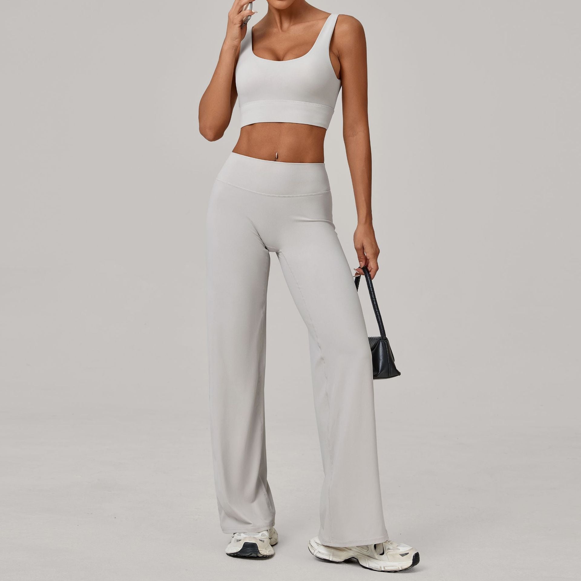 Quick-Drying Fitness Double-Strap Bra Straight-Leg Pants Yoga Set