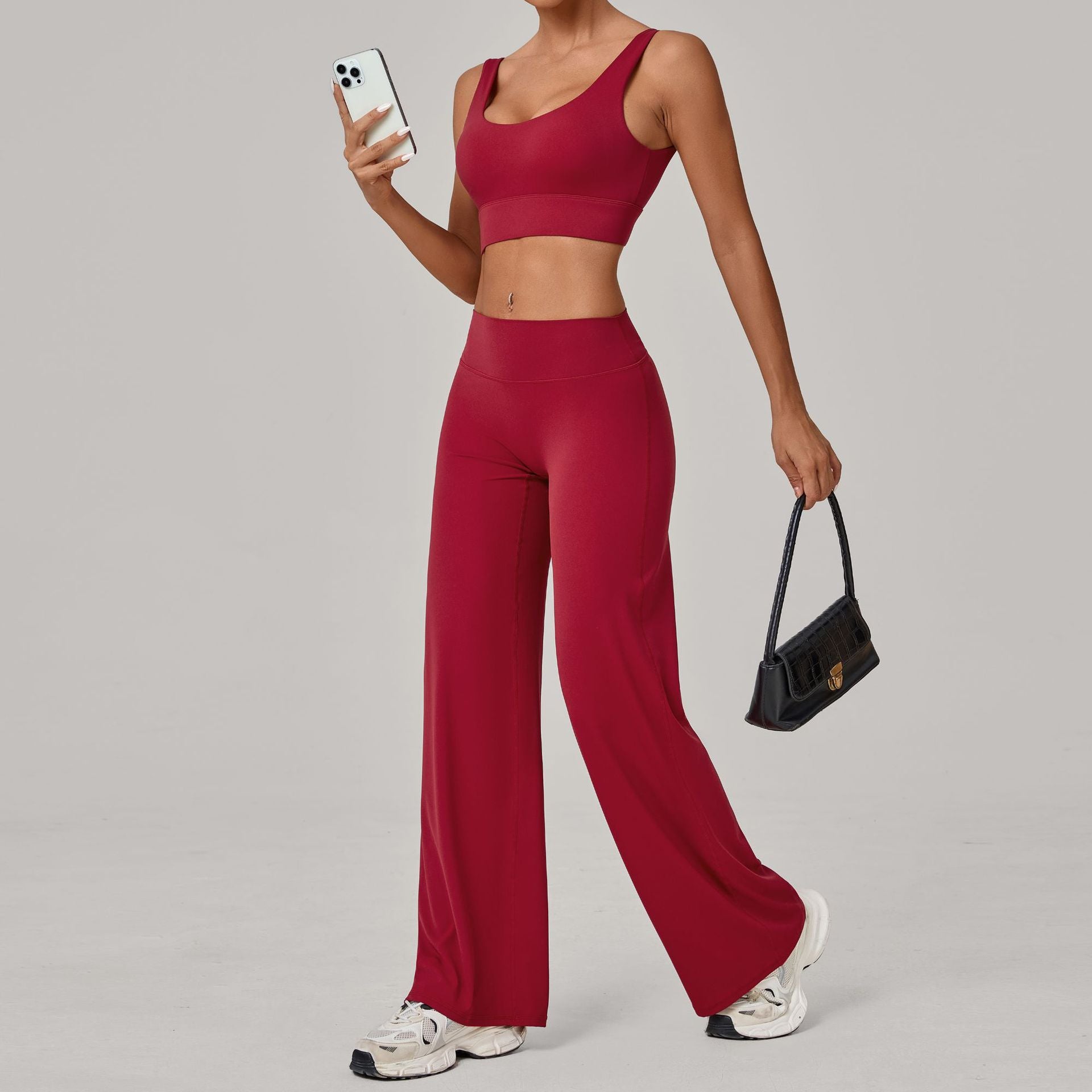Quick-Drying Fitness Double-Strap Bra Straight-Leg Pants Yoga Set