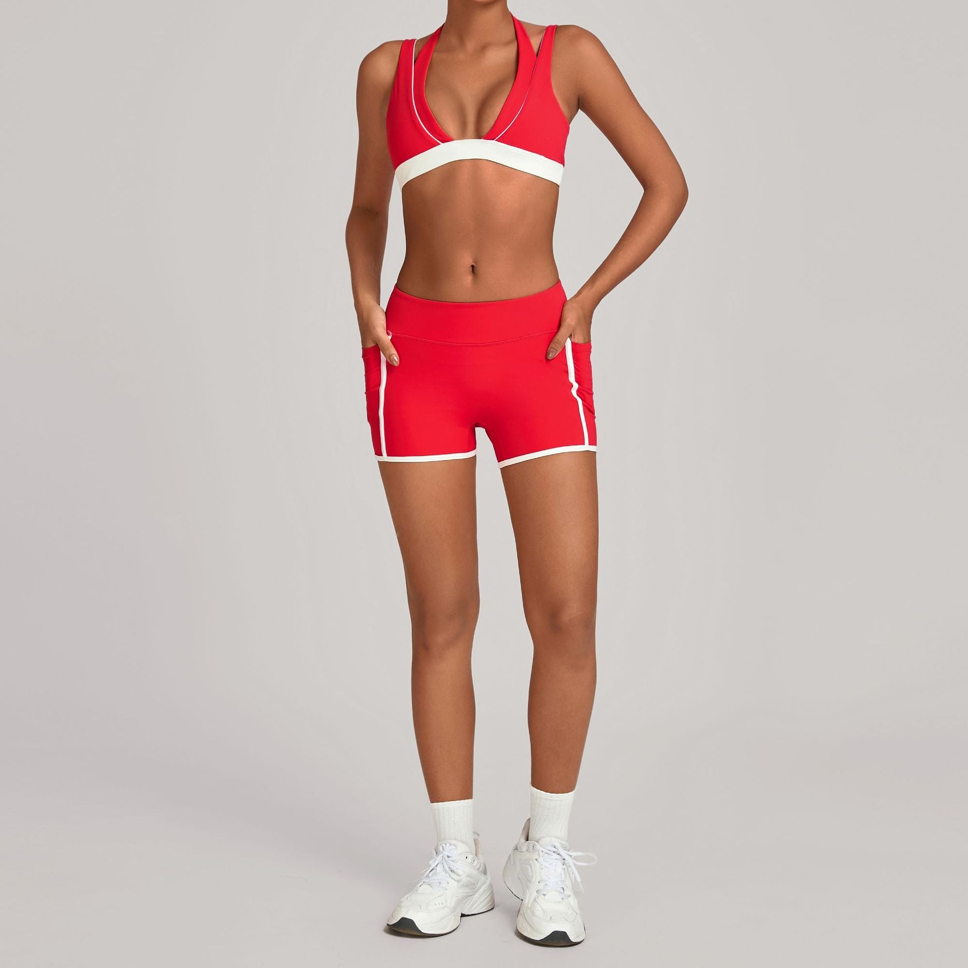 Women's Color-blocked yoga bras set with pockets