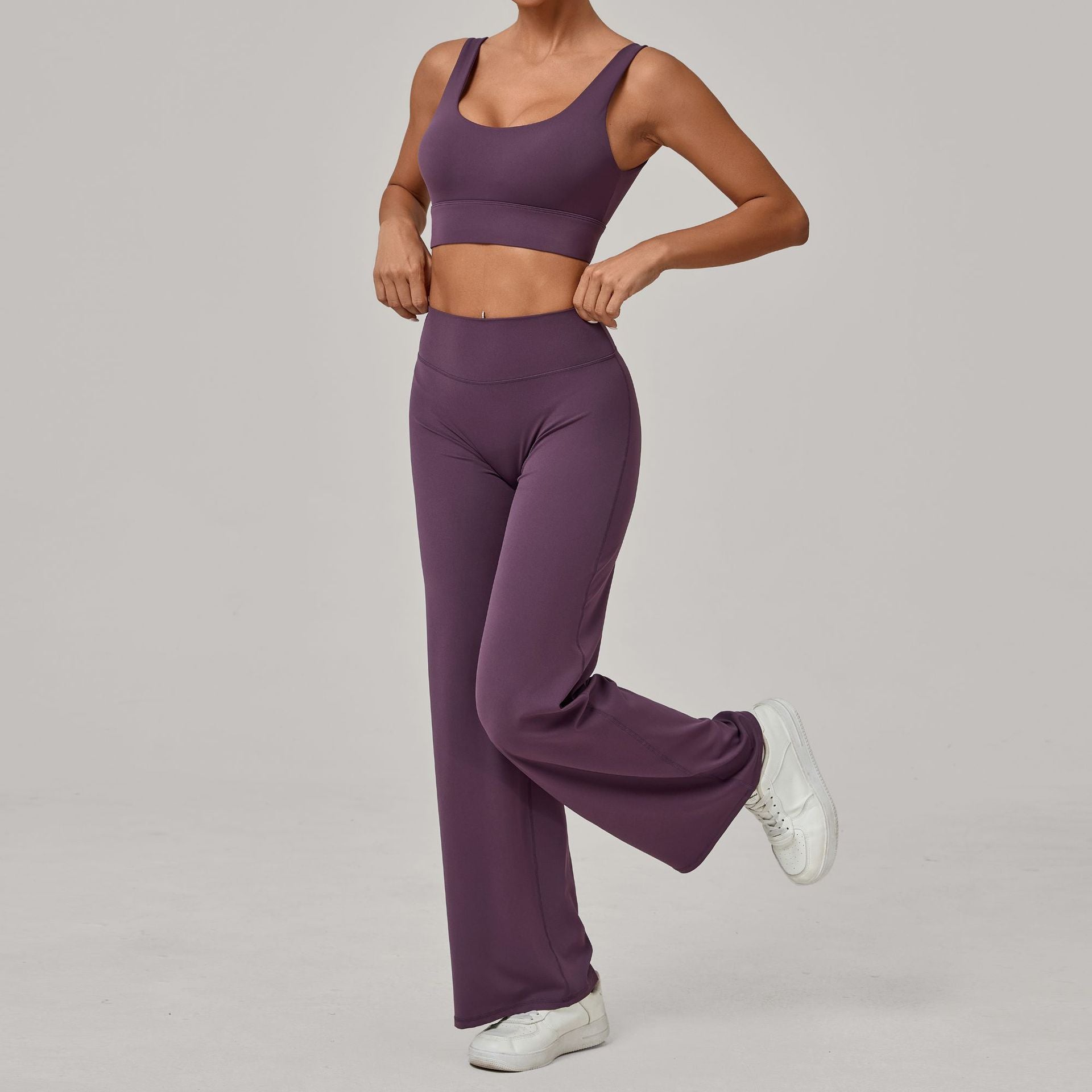 Quick-Drying Fitness Double-Strap Bra Straight-Leg Pants Yoga Set