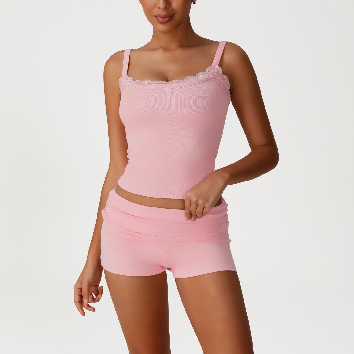 Women's Lace trim small camisole sports casual wear set