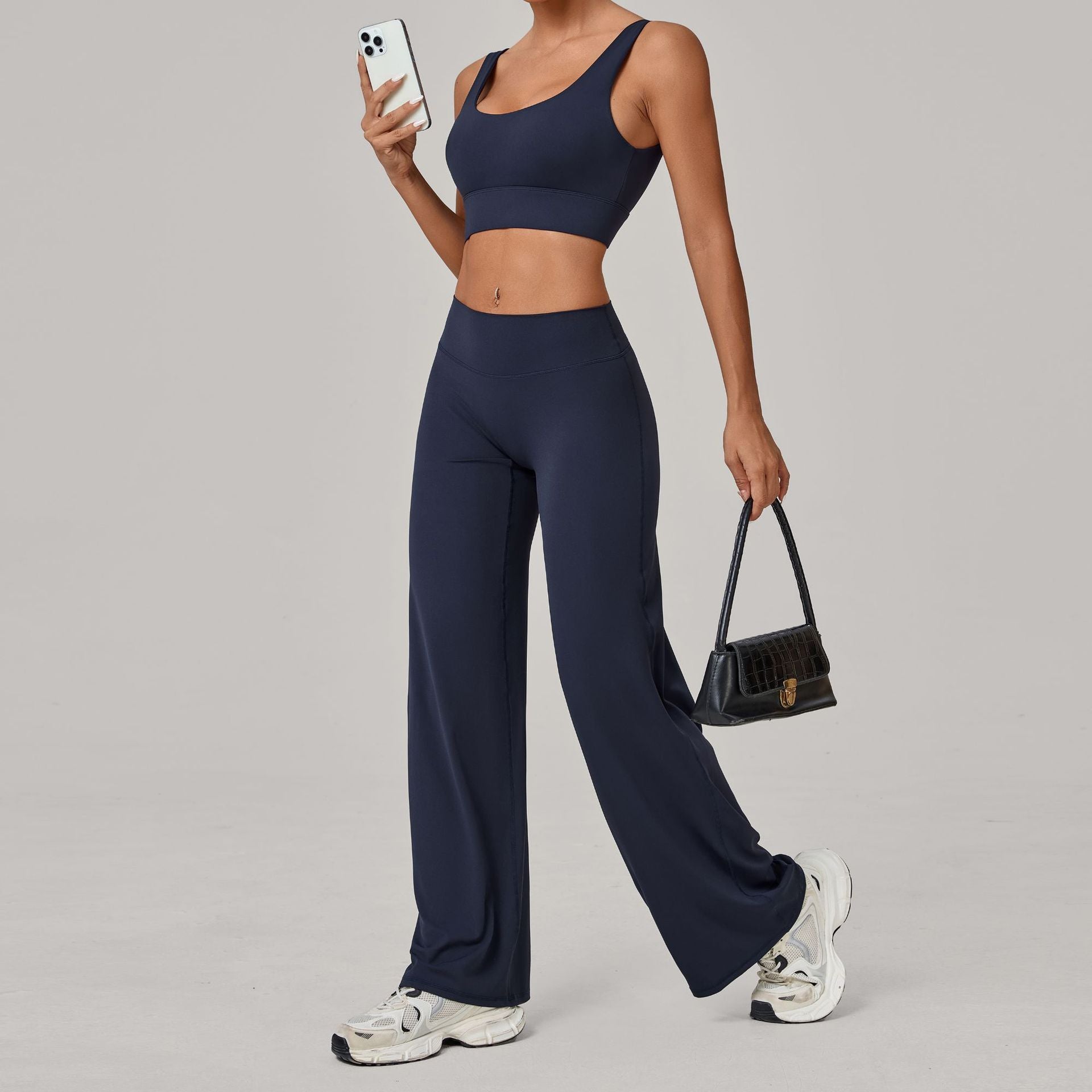 Quick-Drying Fitness Double-Strap Bra Straight-Leg Pants Yoga Set