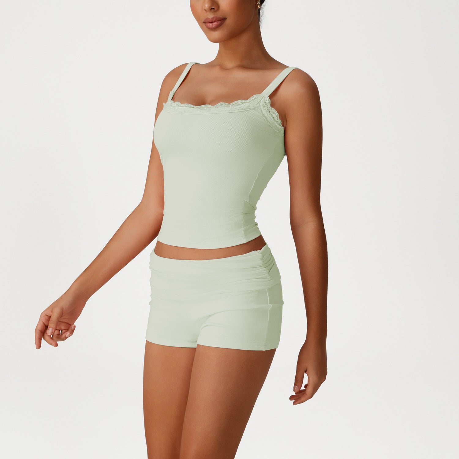 Women's Lace trim small camisole sports casual wear set