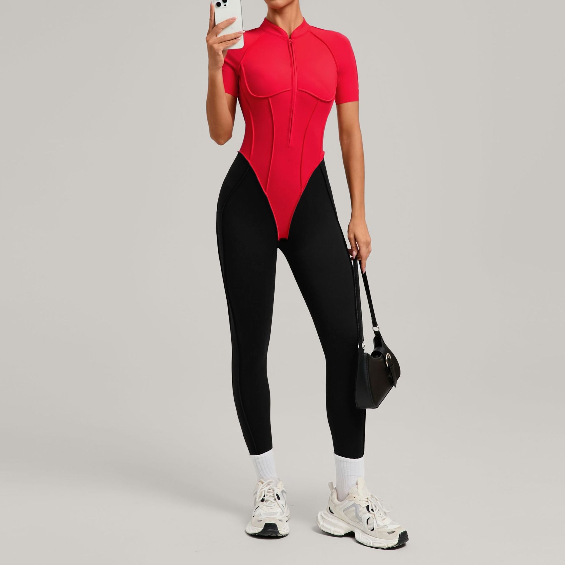 New Stand-Up Collar Beautiful Back Fitness Jumpsuit