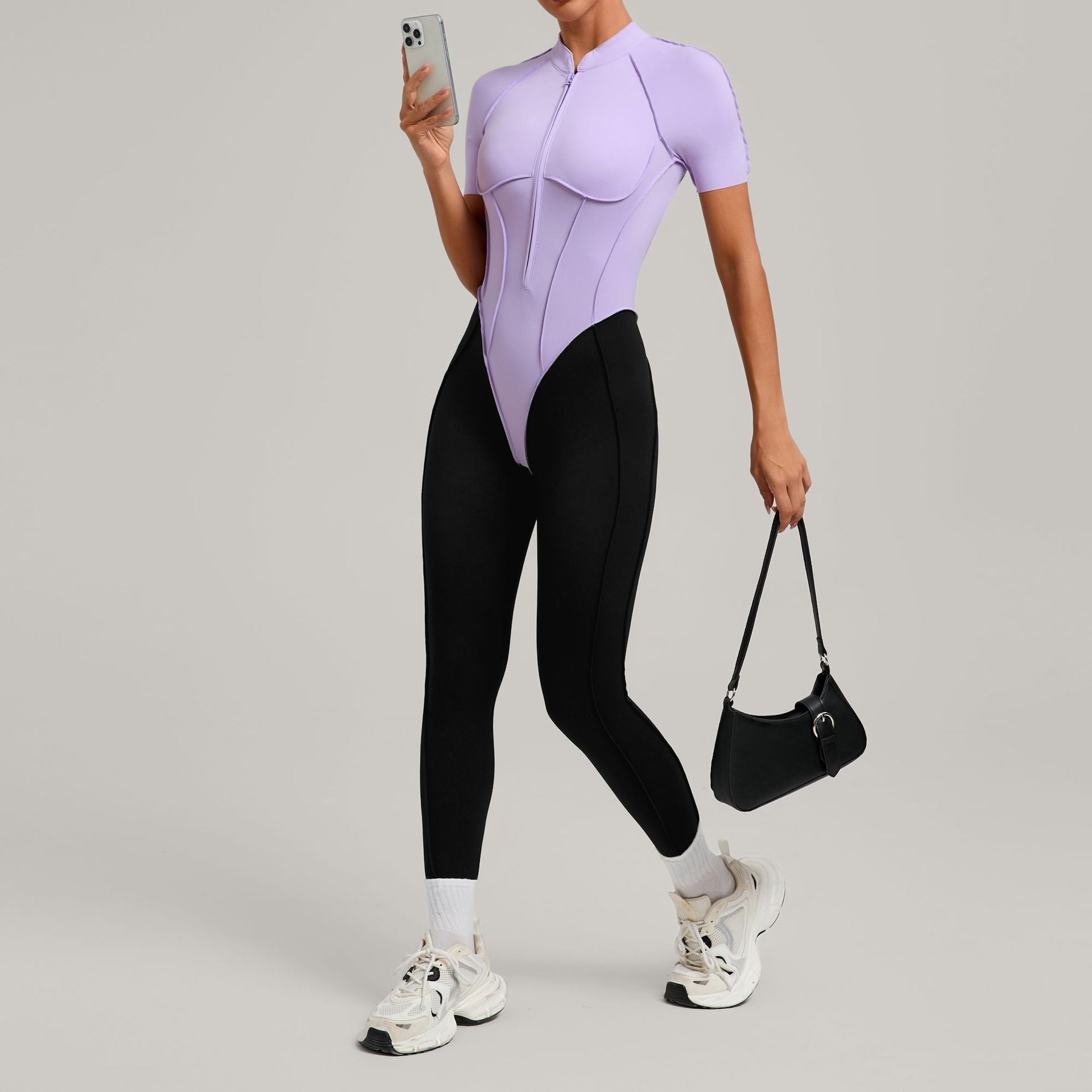 New Stand-Up Collar Beautiful Back Fitness Jumpsuit