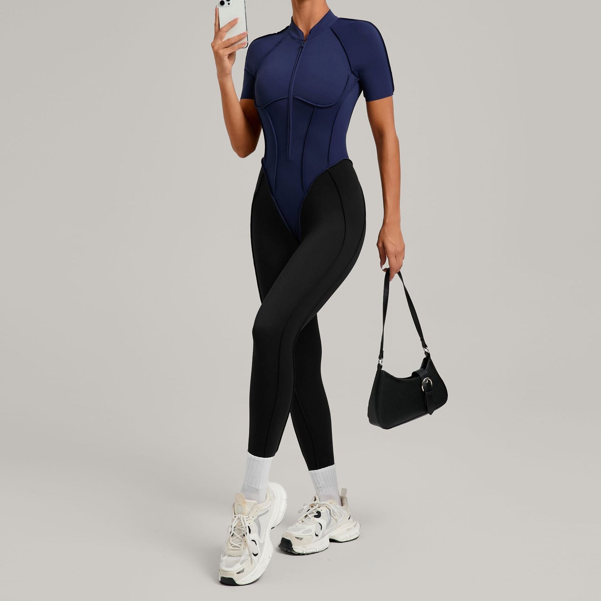 New Stand-Up Collar Beautiful Back Fitness Jumpsuit