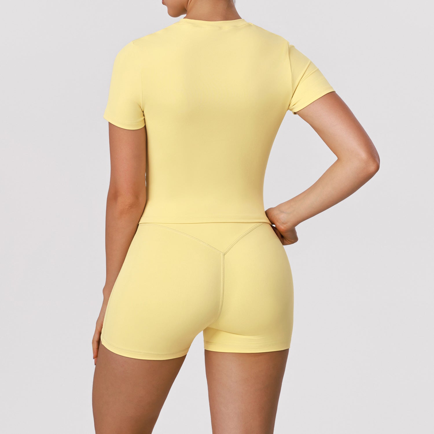 New high-waisted hip-lifting running shorts sleeve tops set