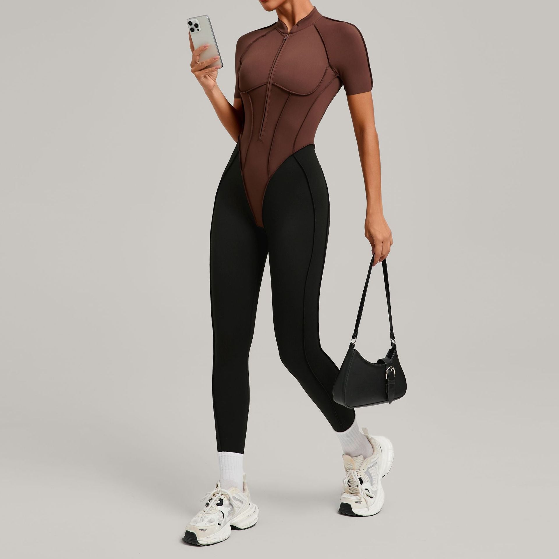 New Stand-Up Collar Beautiful Back Fitness Jumpsuit