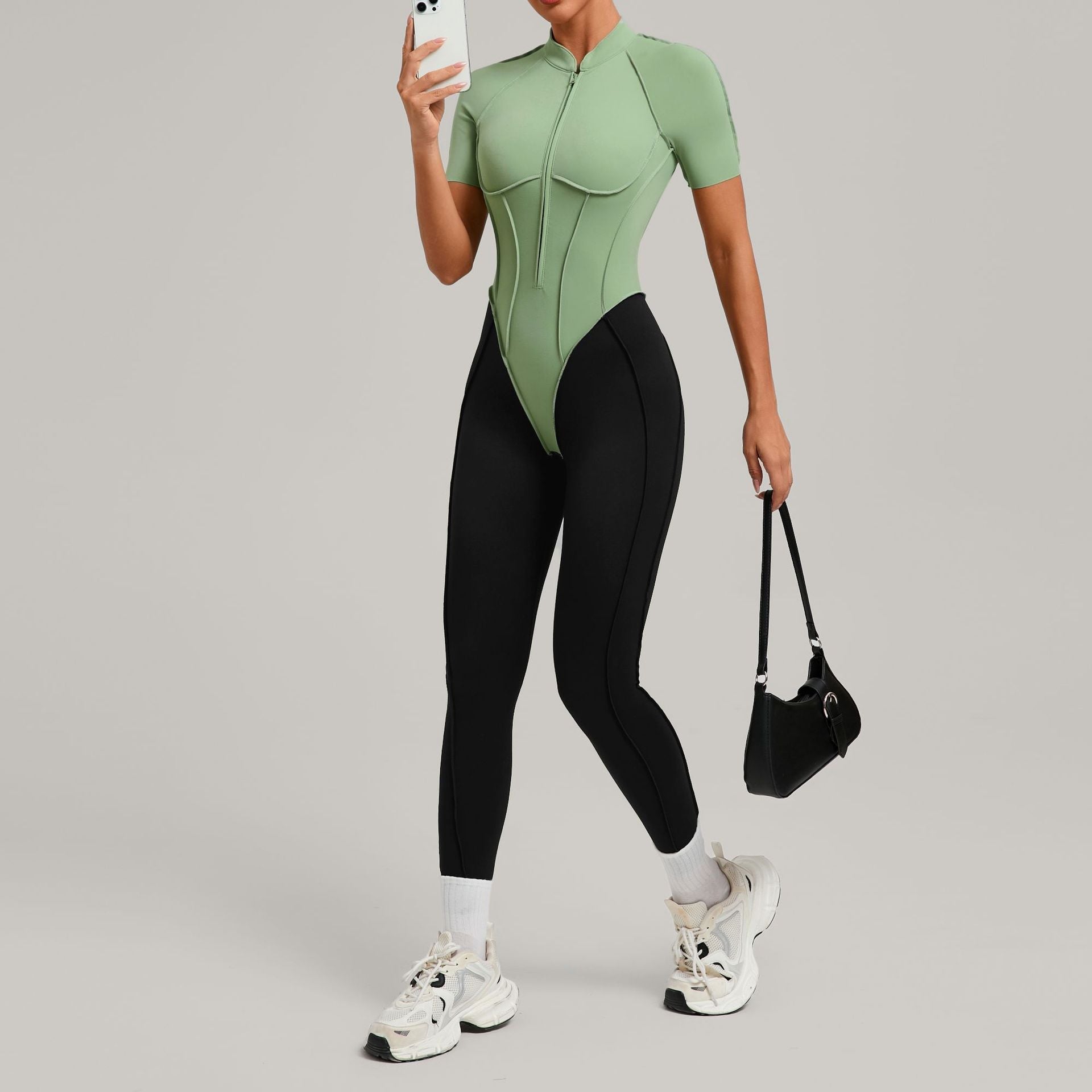 New Stand-Up Collar Beautiful Back Fitness Jumpsuit