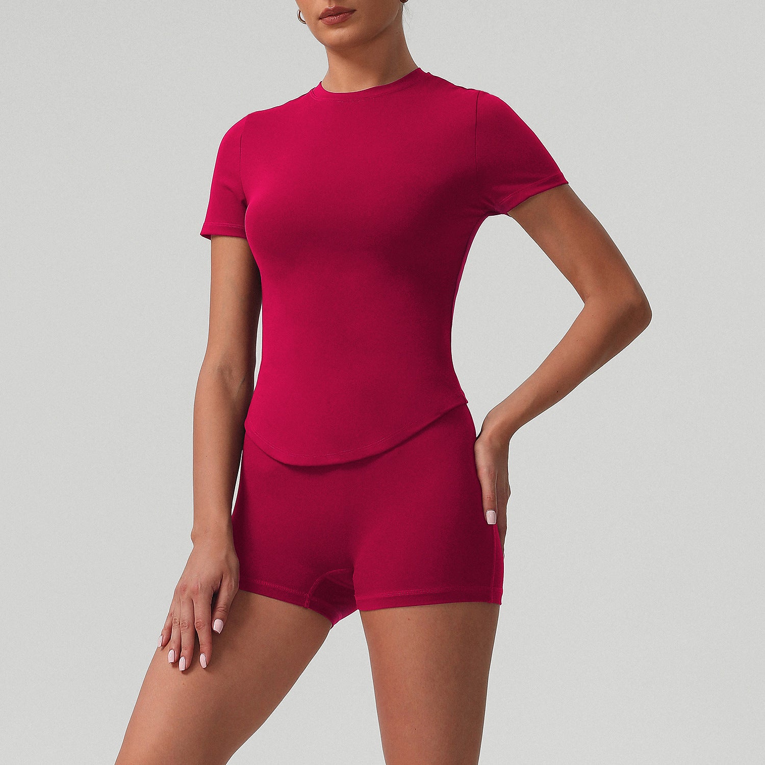 New high-waisted hip-lifting running shorts sleeve tops set