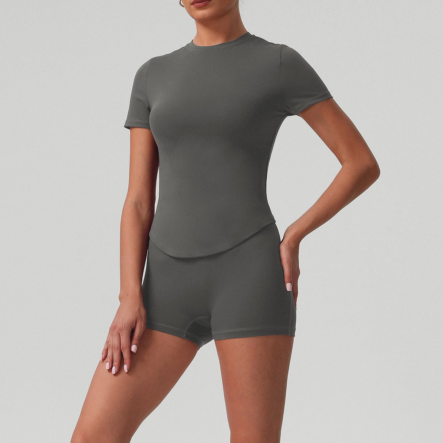 New high-waisted hip-lifting running shorts sleeve tops set