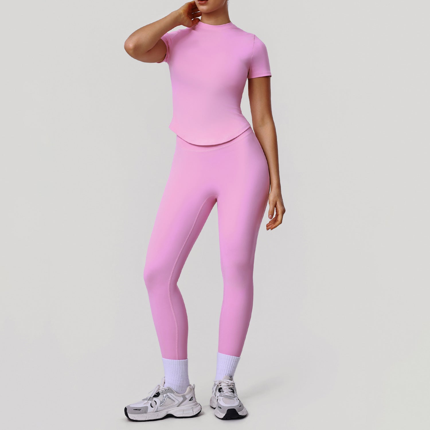 New high-waisted hip-lifting running sports short sleeve shirts set