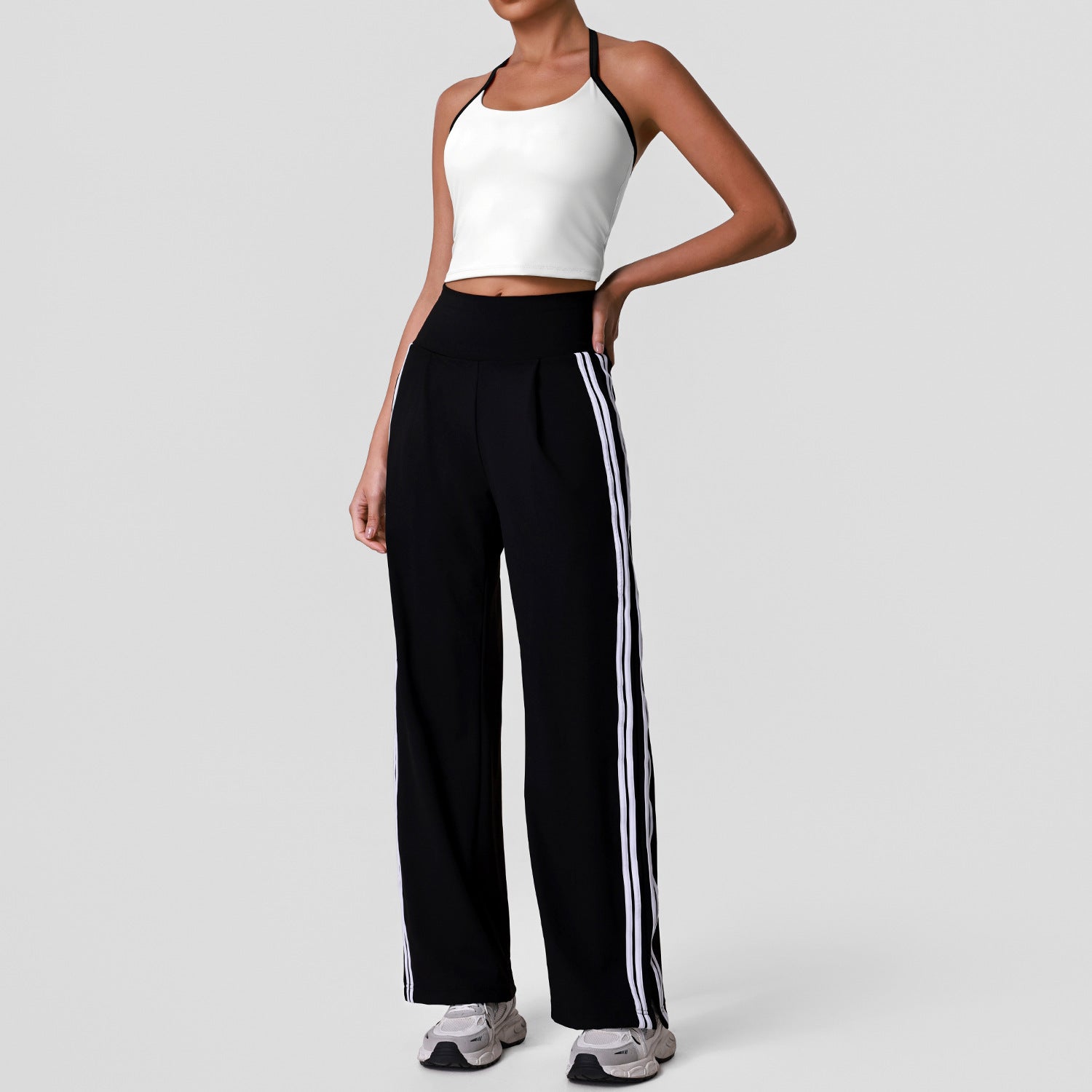 Women's quick-dry halter-neck tank top with stylish casual wide-leg pants set