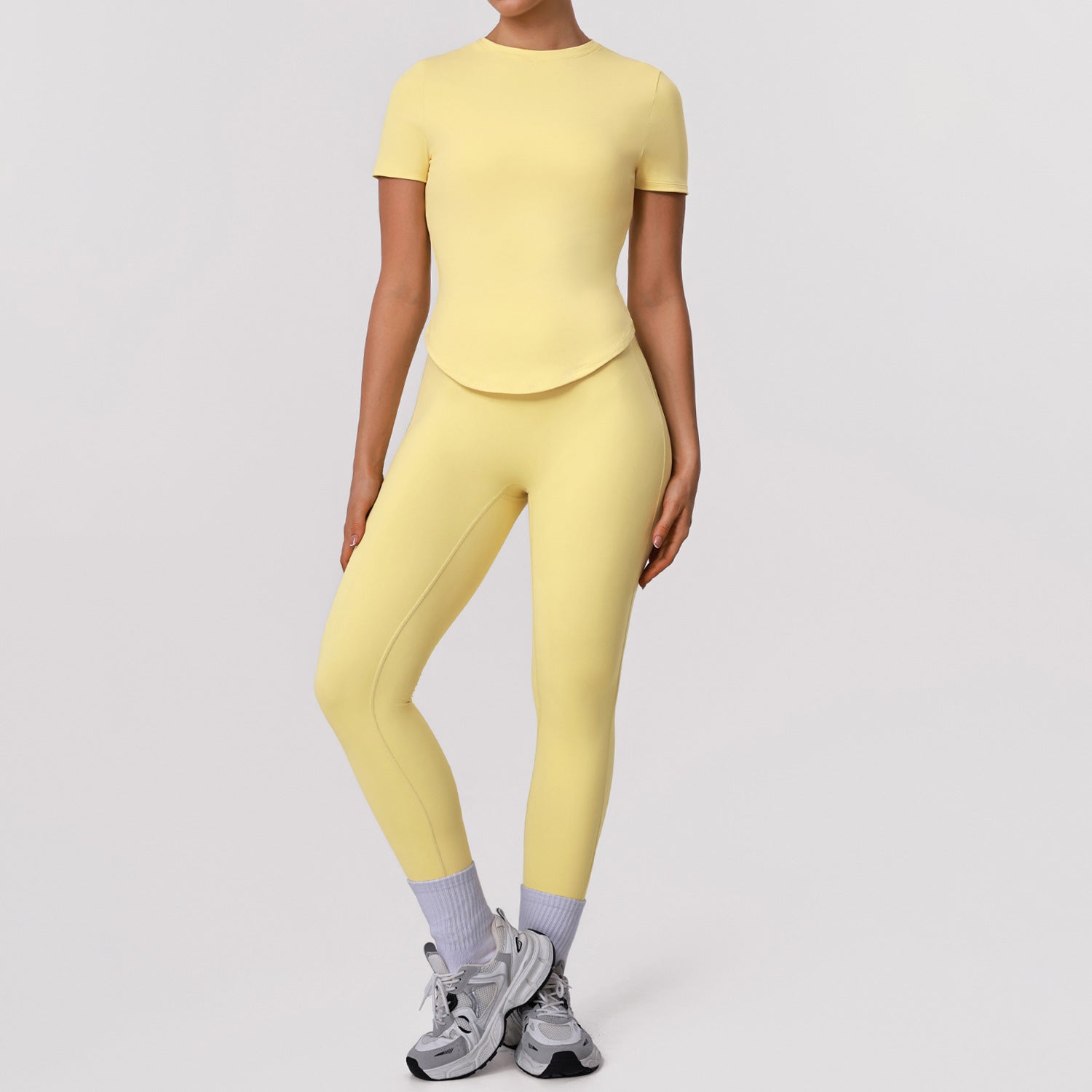 New high-waisted hip-lifting running sports short sleeve shirts set