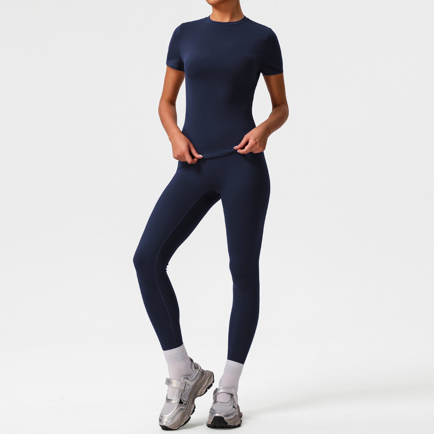 New high-waisted hip-lifting running sports short sleeve shirts set