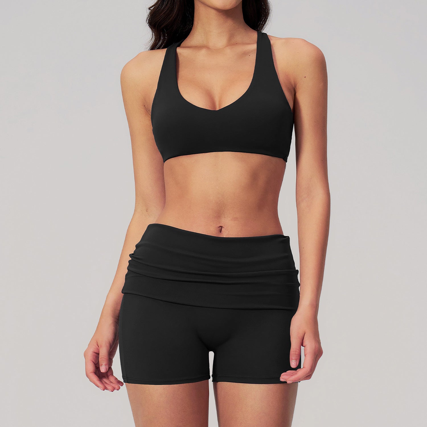 Women's wholesale Cross-Back bras with shorts Yoga Set
