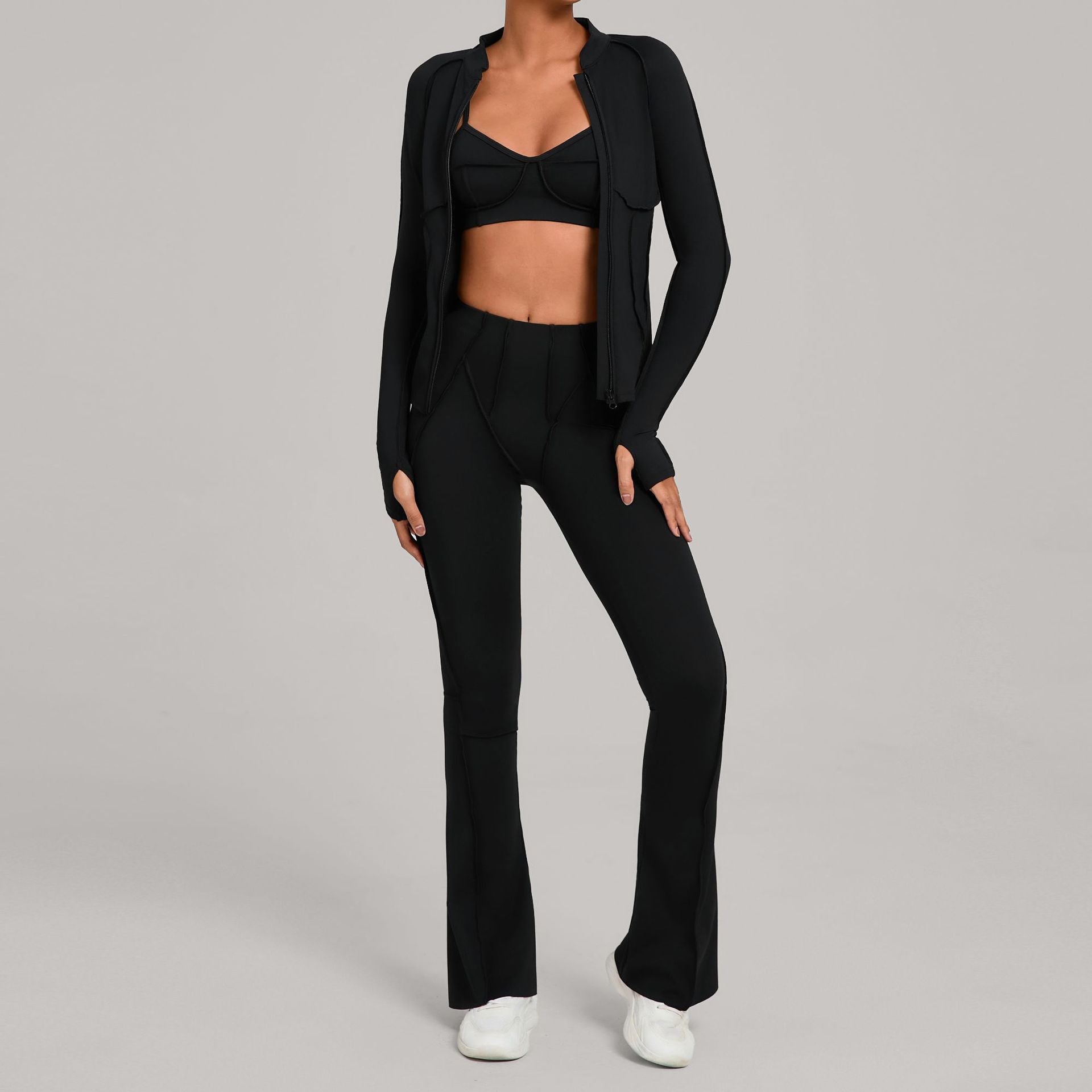 Women's Casual Running Fitness Outer Wear Tight Sports Three-Piece Set