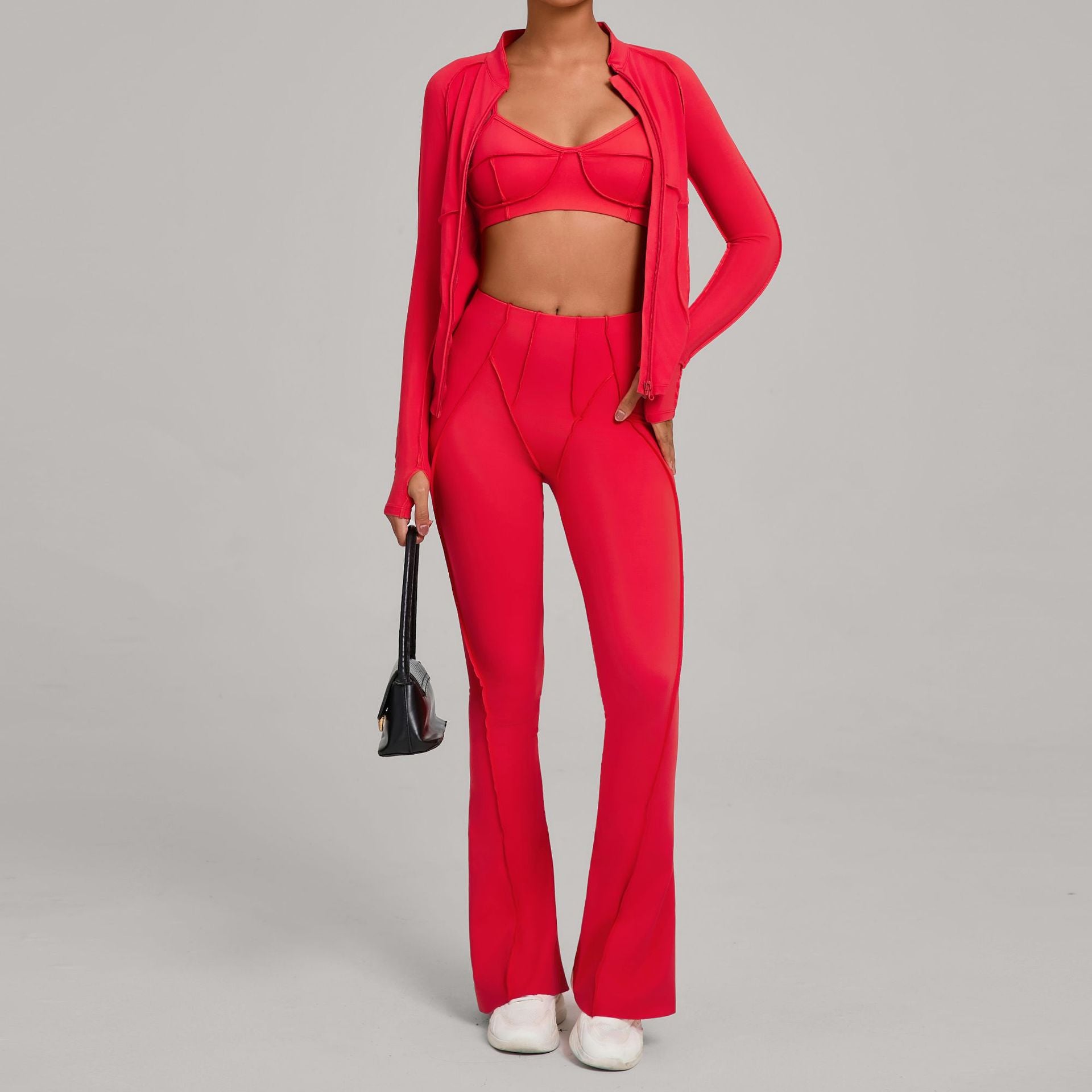 Women's Casual Running Fitness Outer Wear Tight Sports Three-Piece Set