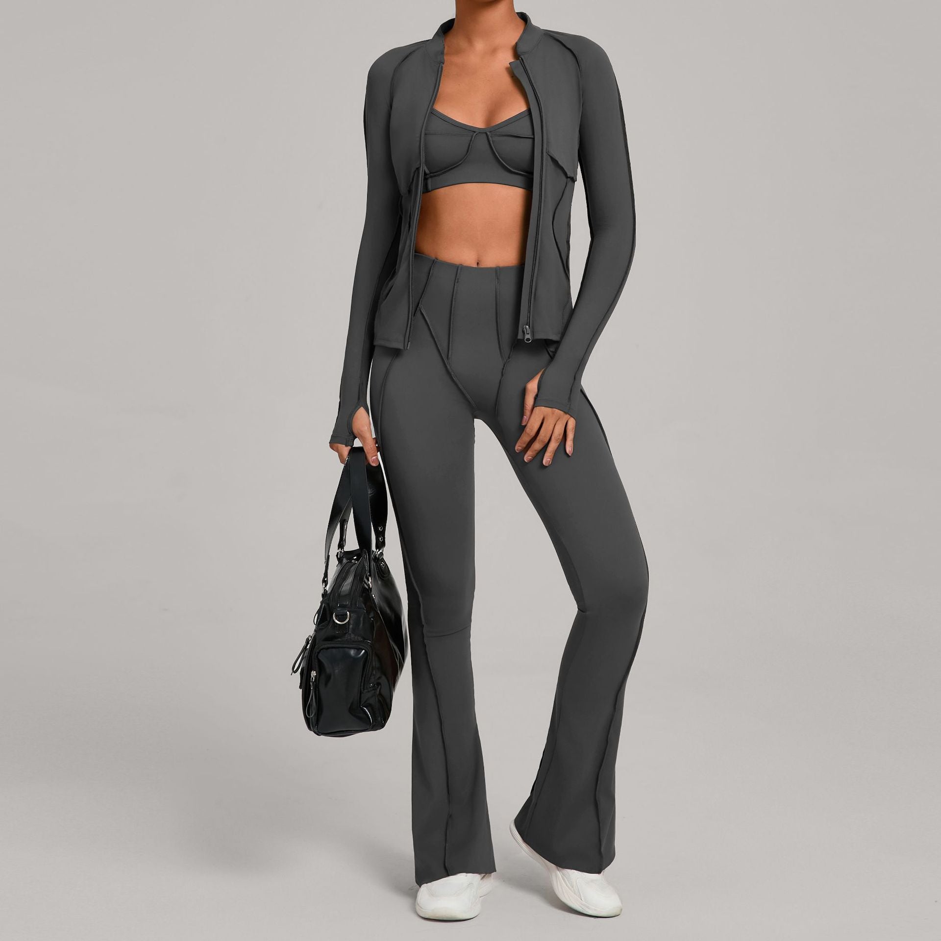 Women's Casual Running Fitness Outer Wear Tight Sports Three-Piece Set