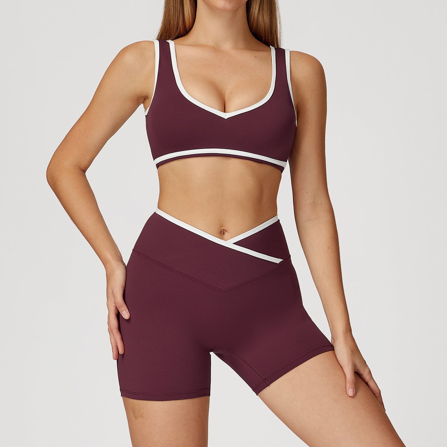 Women's high waist bras sports suit with contrasting colors