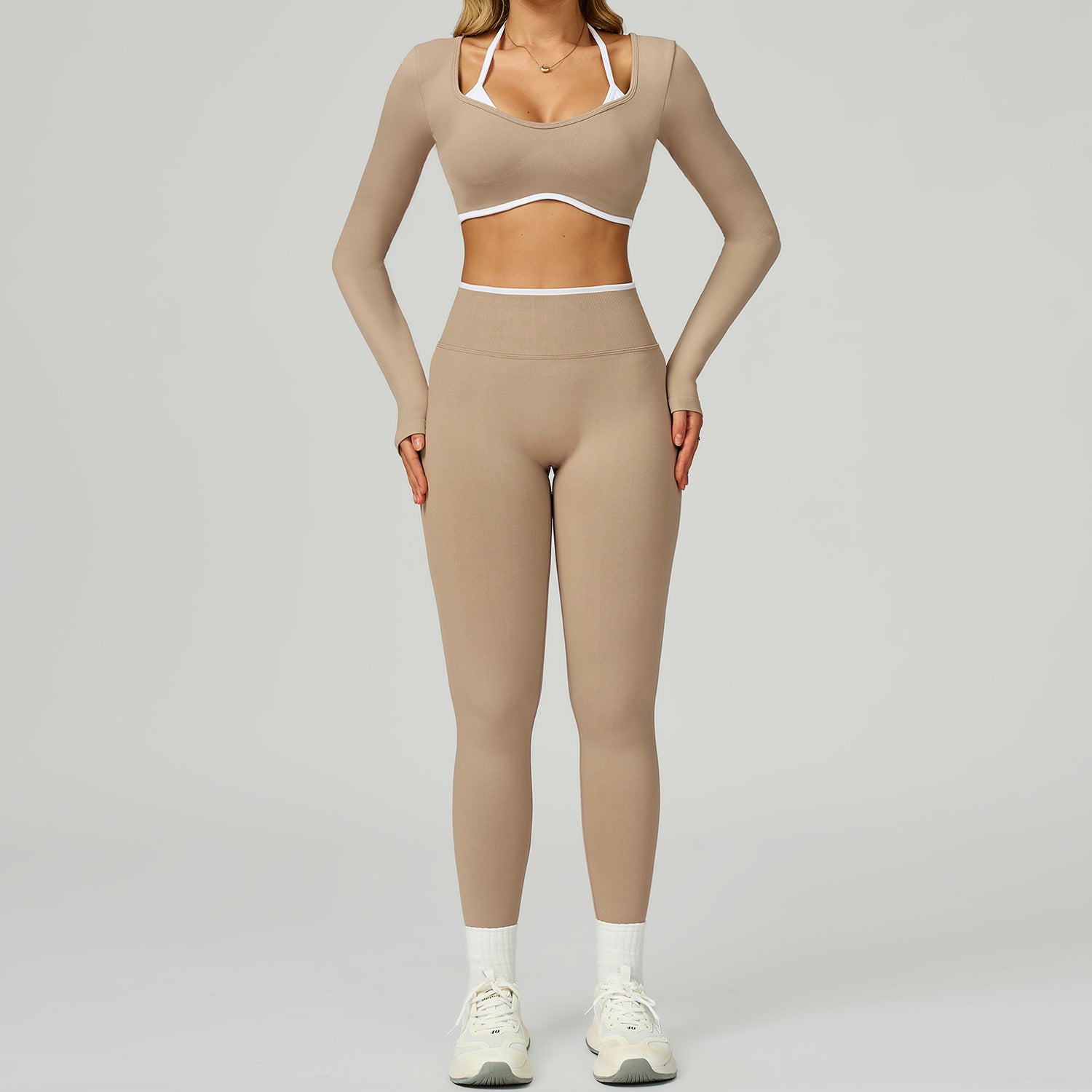 Women's wholesale seamless sports long sleeve tops sets