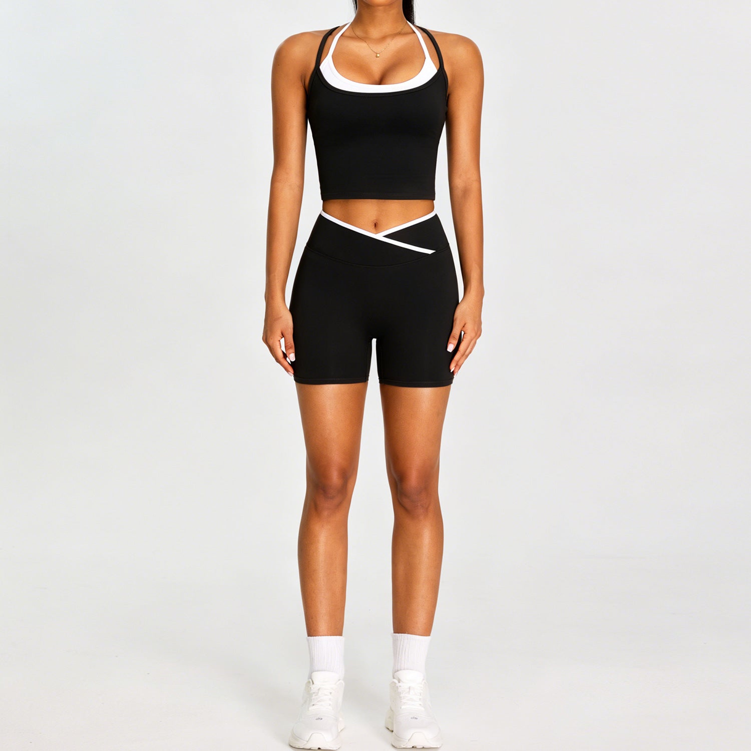 Women's wholesale New Color-Block Backless Tight Sports bras with leggings Set