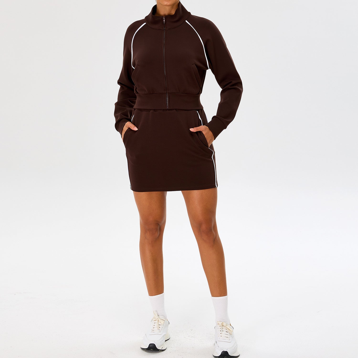 New autumn color-blocked casual short skirt suit