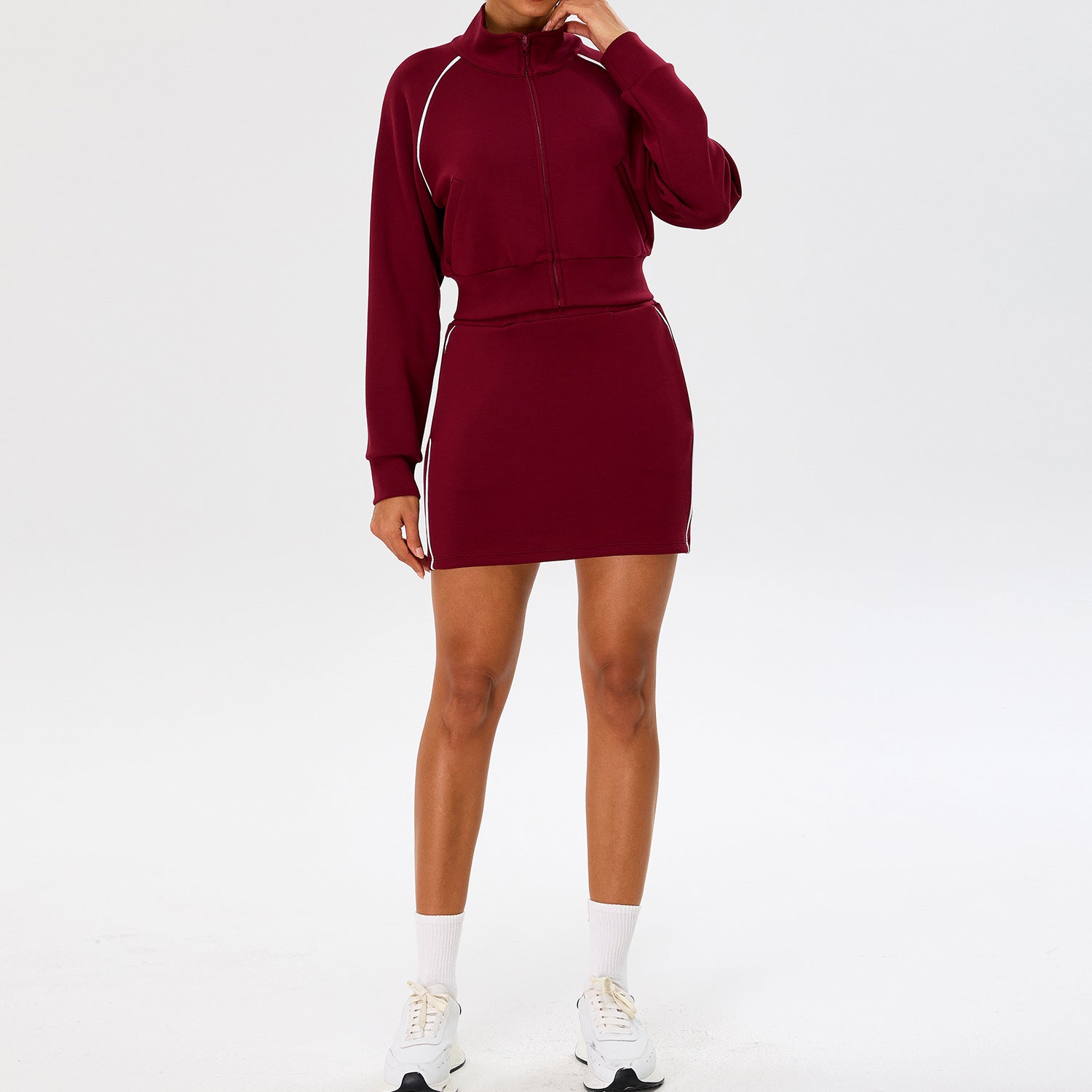New autumn color-blocked casual short skirt suit