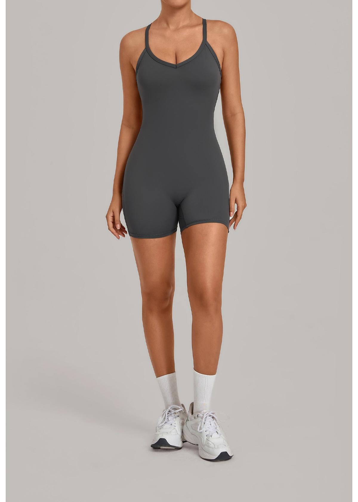 Adjustable Strap One-Piece Yoga Suit with Cross Waist Tummy Control and Butt Lift