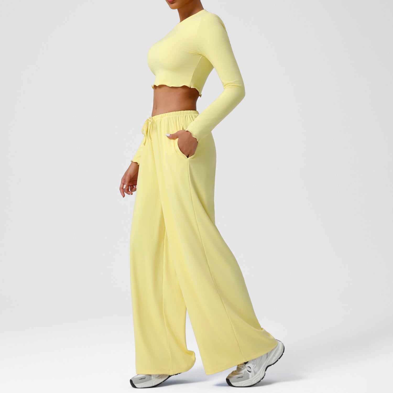 New style long sleeve tops with  Loose drape wide-leg pants set
