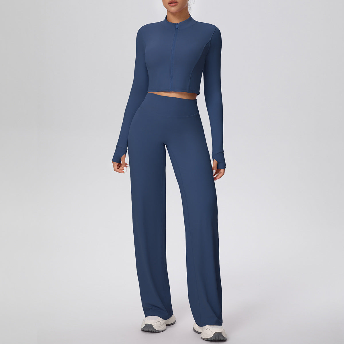 Double-Sided Brushed Zipper Jacket Wide-Leg Yoga Suit