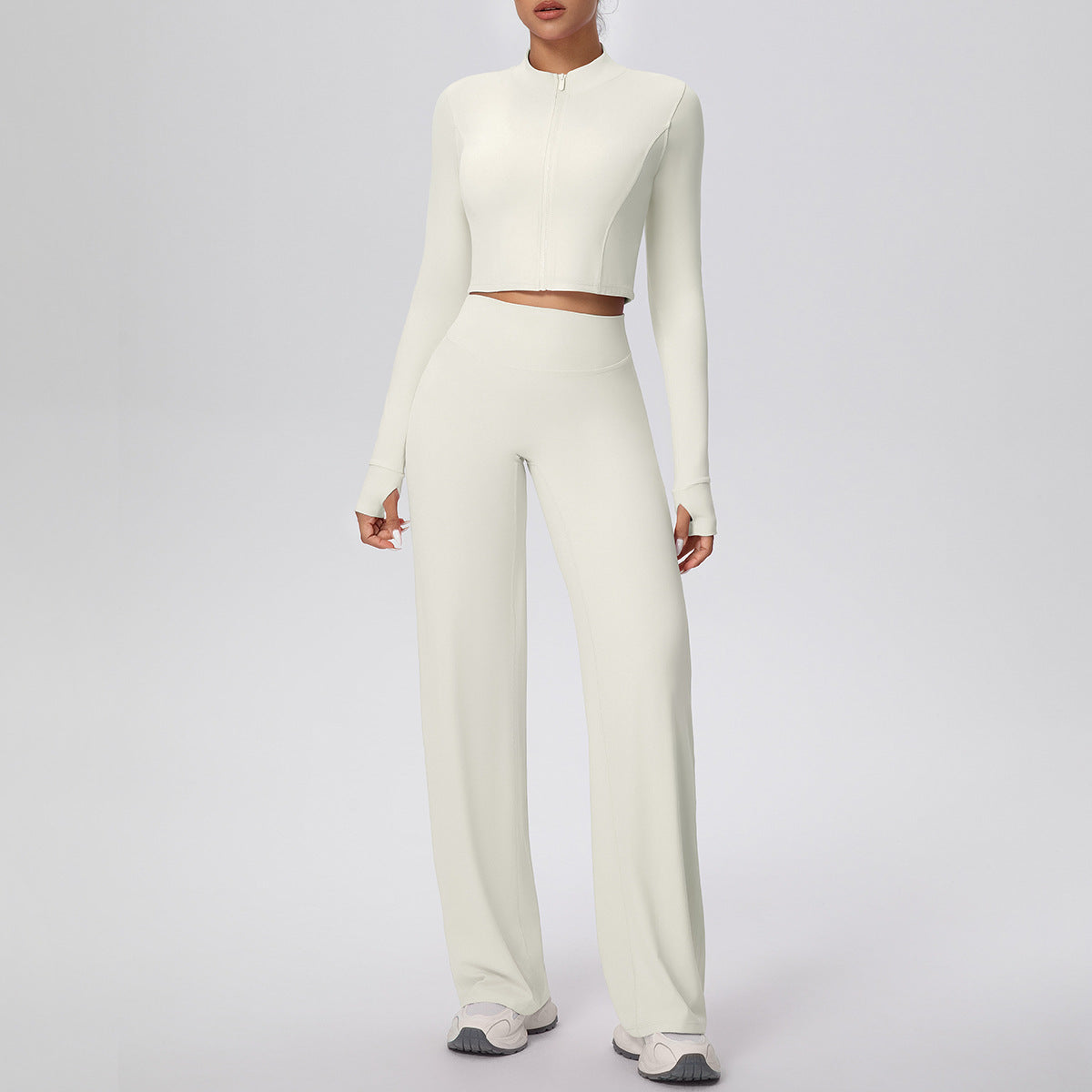 Double-Sided Brushed Zipper Jacket Wide-Leg Yoga Suit